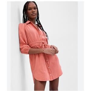 Gap Womens Crinkle Gauze Mini Dress Size L Pink Beach Preppy Spring Boho Casual